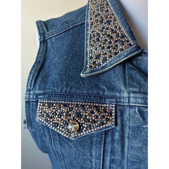 Christine Alexander Cowgirl Western Denim Bejeweled Bling Rhinestones Vest- Sz L - Picture 5 of 9
